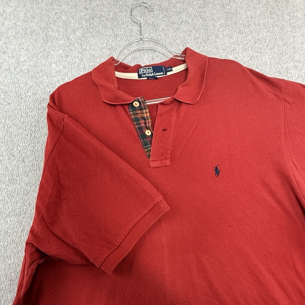 Polo By Ralph Lauren Polo Shirt Mens‎ XXL Red Plaid Collar Cotton Pique 2XL EUC